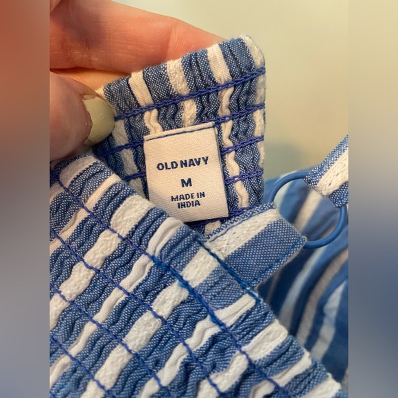 NEW tags attached! Dobby-Stripe Ruffle-Hem Fit and Flare Cami Dress MED sailor - Picture 4 of 6